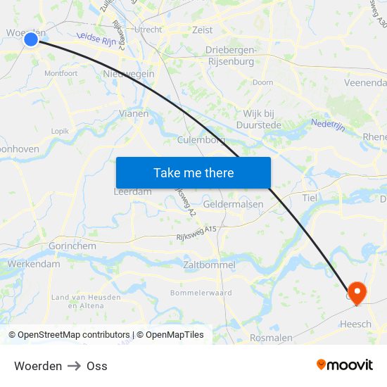 Woerden to Oss map