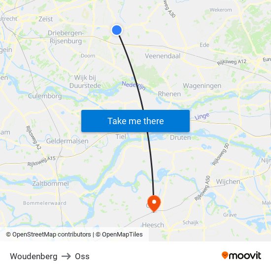 Woudenberg to Oss map