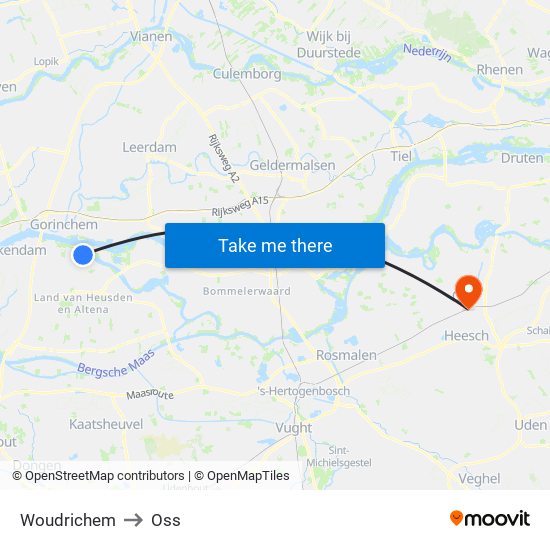 Woudrichem to Oss map