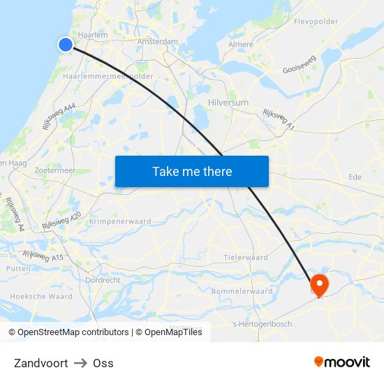 Zandvoort to Oss map