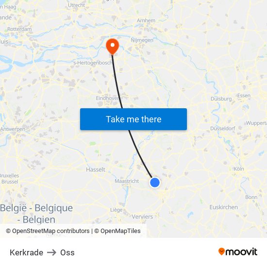 Kerkrade to Oss map