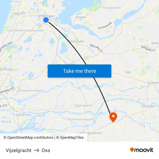 Vijzelgracht to Oss map