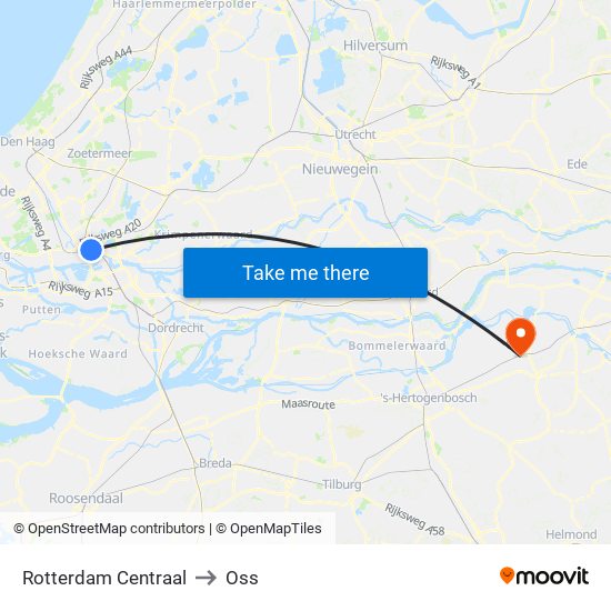 Rotterdam Centraal to Oss map