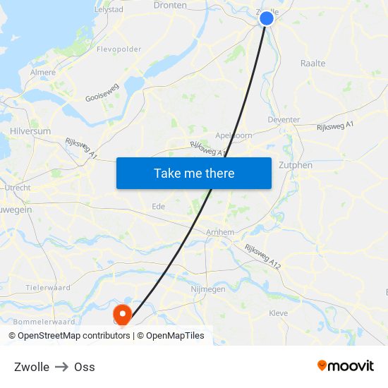 Zwolle to Oss map