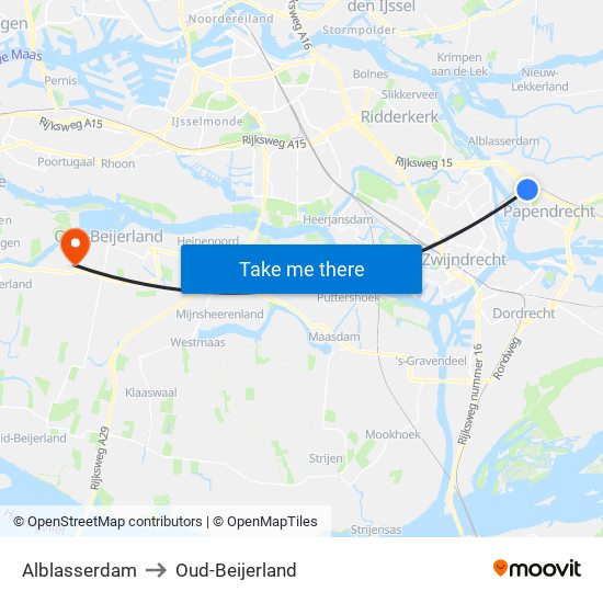 Alblasserdam to Oud-Beijerland map