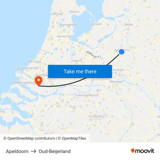 Apeldoorn to Oud-Beijerland map