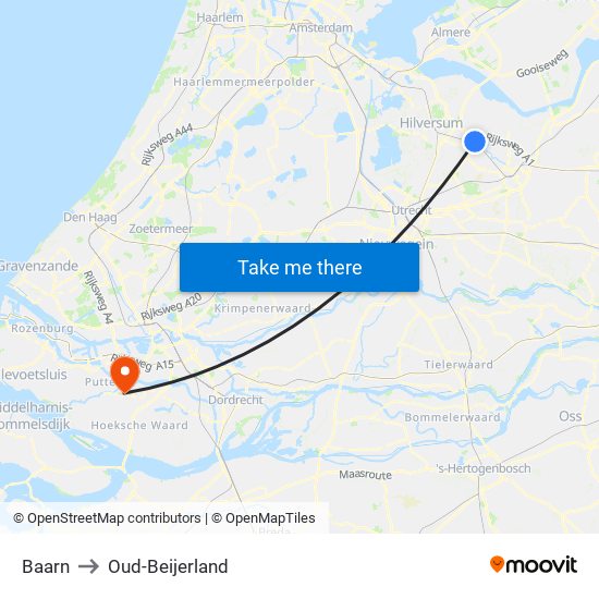 Baarn to Oud-Beijerland map