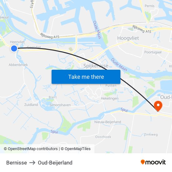 Bernisse to Oud-Beijerland map