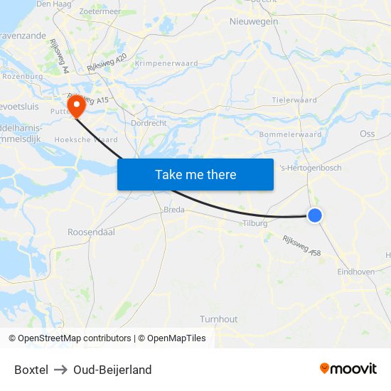 Boxtel to Oud-Beijerland map