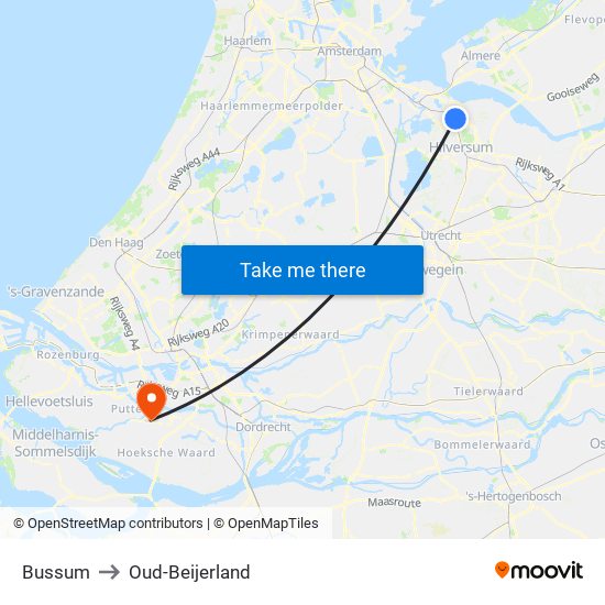 Bussum to Oud-Beijerland map