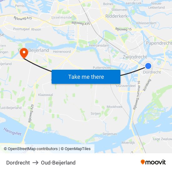 Dordrecht to Oud-Beijerland map