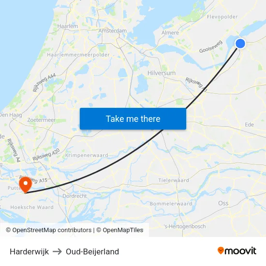 Harderwijk to Oud-Beijerland map