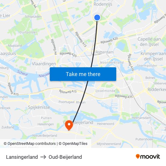 Lansingerland to Oud-Beijerland map