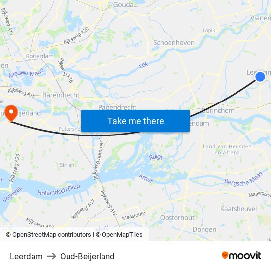 Leerdam to Oud-Beijerland map