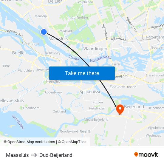 Maassluis to Oud-Beijerland map