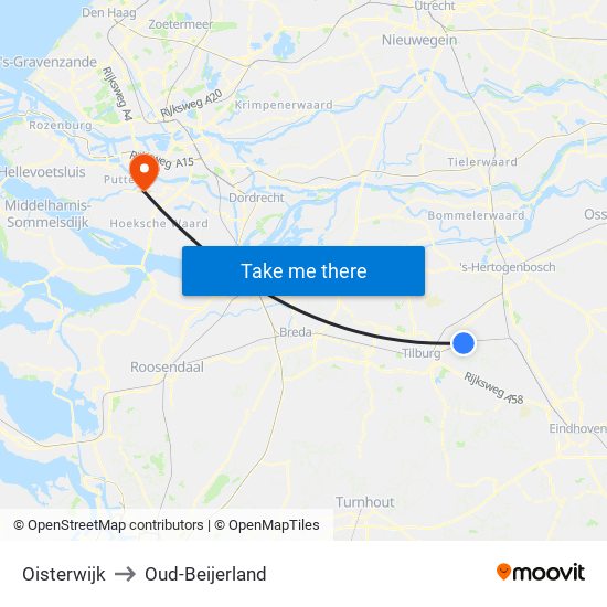 Oisterwijk to Oud-Beijerland map