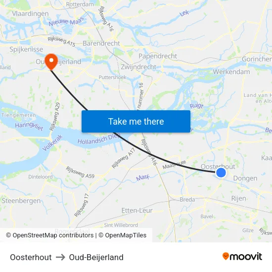 Oosterhout to Oud-Beijerland map