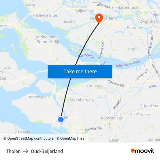 Tholen to Oud-Beijerland map