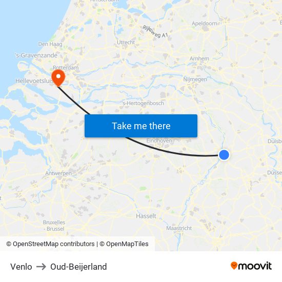 Venlo to Oud-Beijerland map