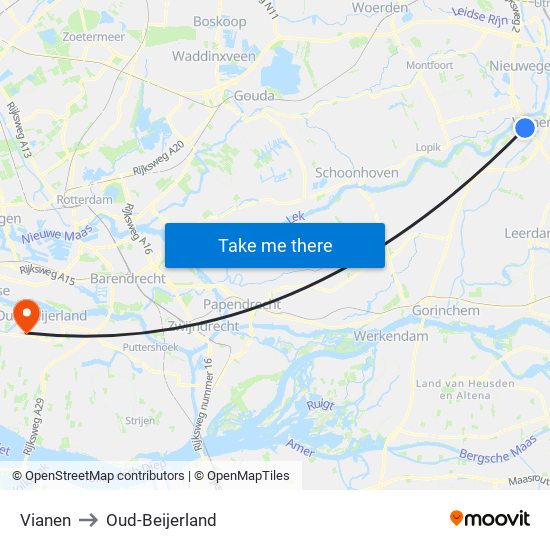 Vianen to Oud-Beijerland map