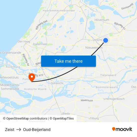 Zeist to Oud-Beijerland map