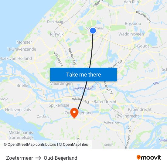 Zoetermeer to Oud-Beijerland map