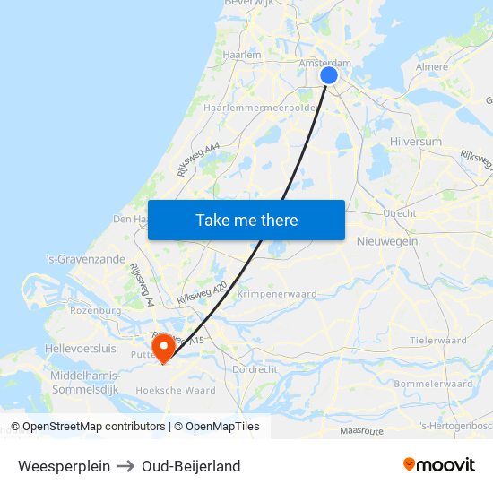 Weesperplein to Oud-Beijerland map