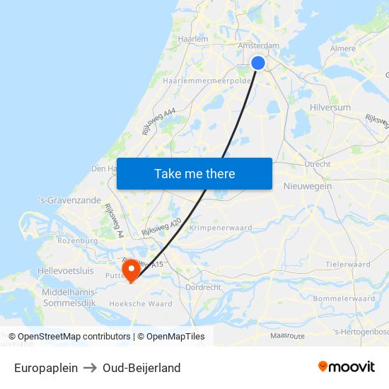 Europaplein to Oud-Beijerland map