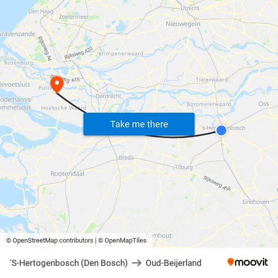 'S-Hertogenbosch (Den Bosch) to Oud-Beijerland map