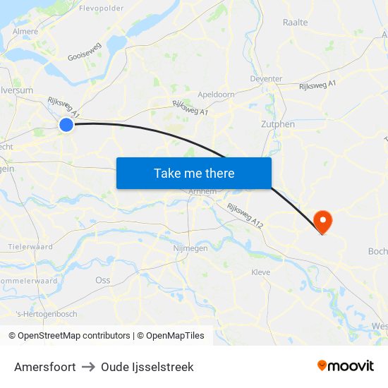 Amersfoort to Oude Ijsselstreek map