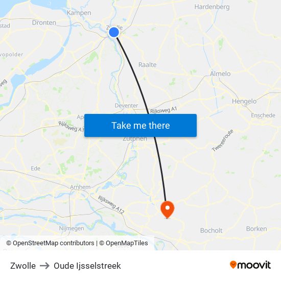 Zwolle to Oude Ijsselstreek map