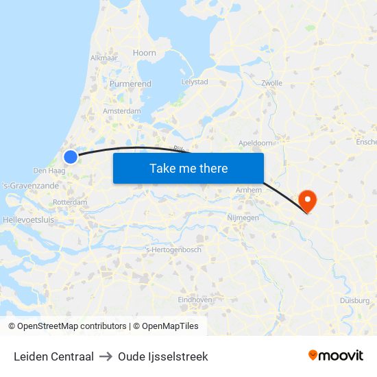 Leiden Centraal to Oude Ijsselstreek map