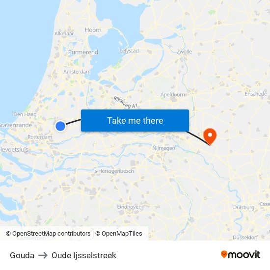 Gouda to Oude Ijsselstreek map