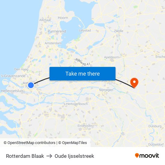 Rotterdam Blaak to Oude Ijsselstreek map
