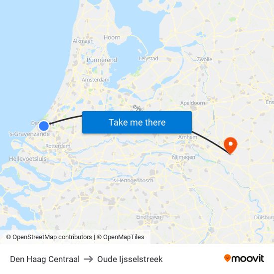 Den Haag Centraal to Oude Ijsselstreek map