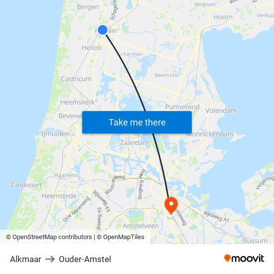 Alkmaar to Ouder-Amstel map