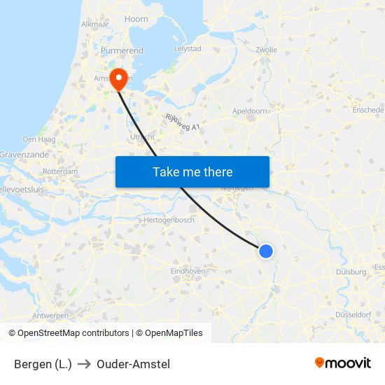 Bergen (L.) to Ouder-Amstel map