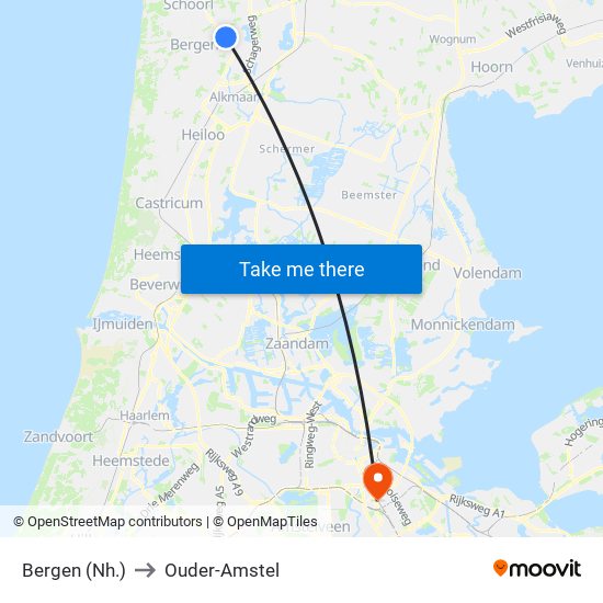 Bergen (Nh.) to Ouder-Amstel map