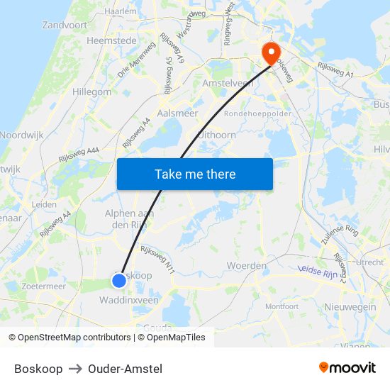 Boskoop to Ouder-Amstel map