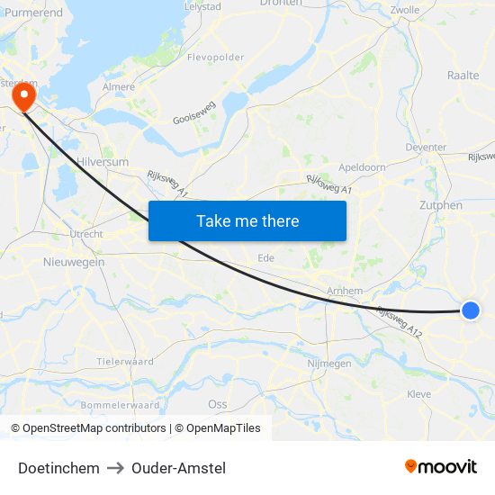 Doetinchem to Ouder-Amstel map