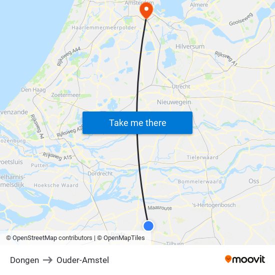 Dongen to Ouder-Amstel map