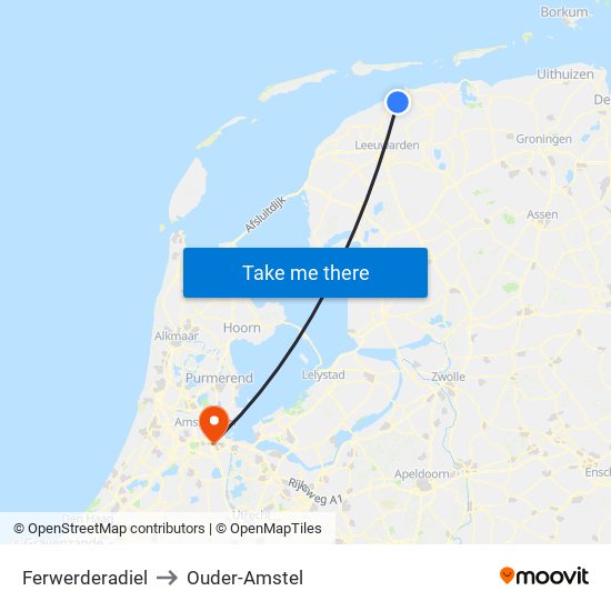 Ferwerderadiel to Ouder-Amstel map