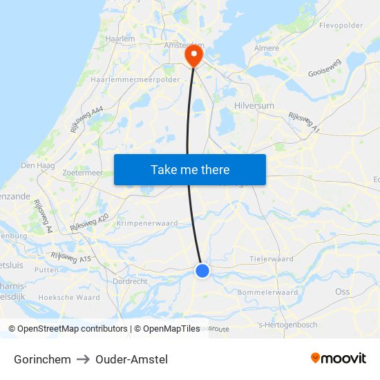 Gorinchem to Ouder-Amstel map