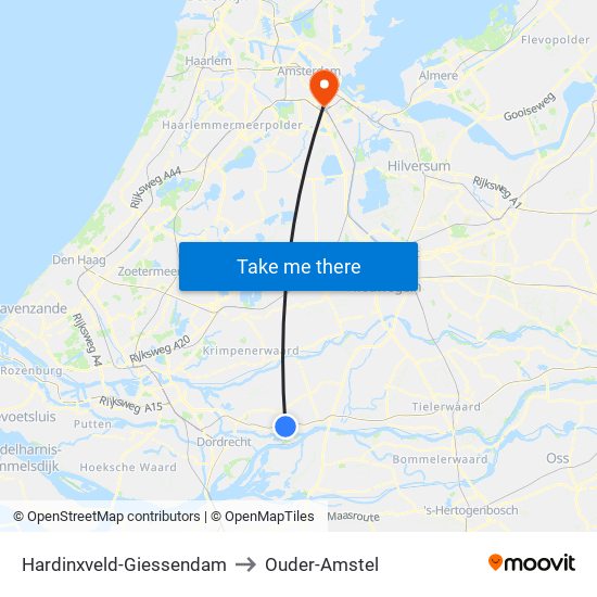 Hardinxveld-Giessendam to Ouder-Amstel map