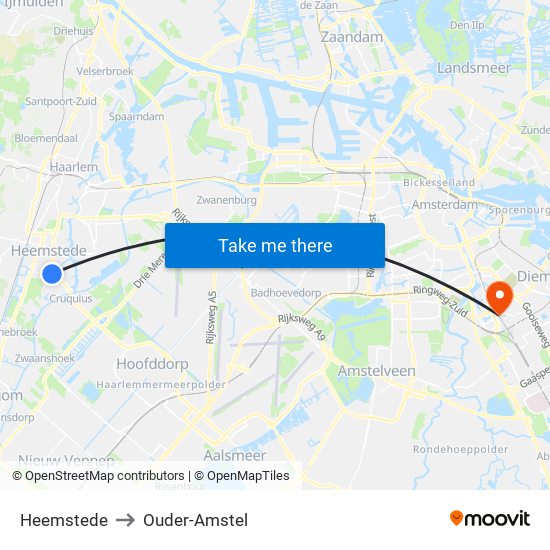 Heemstede to Ouder-Amstel map