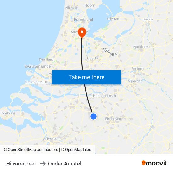 Hilvarenbeek to Ouder-Amstel map