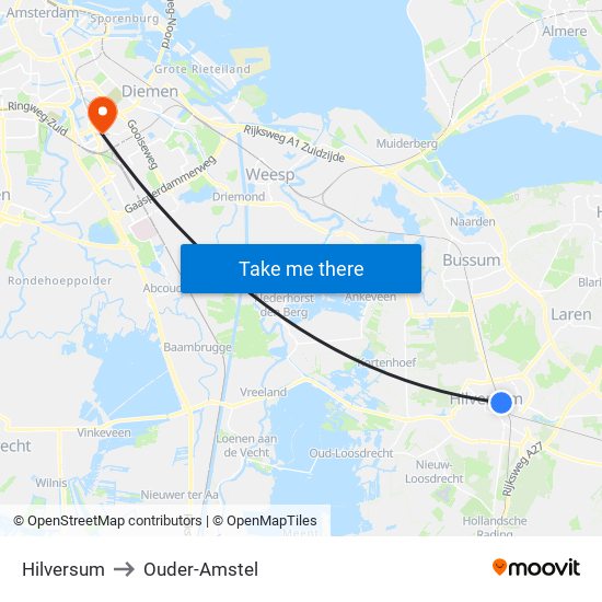 Hilversum to Ouder-Amstel map