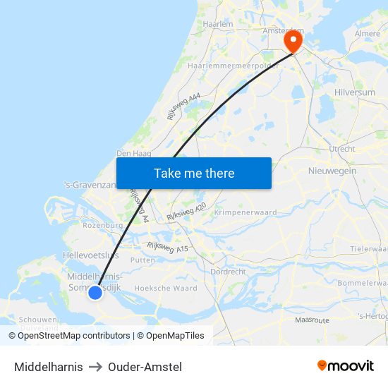 Middelharnis to Ouder-Amstel map