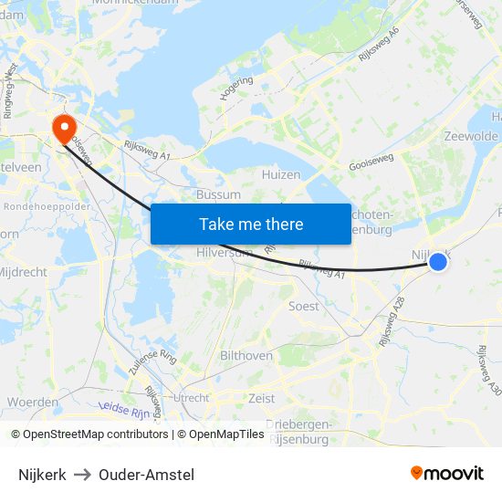 Nijkerk to Ouder-Amstel map