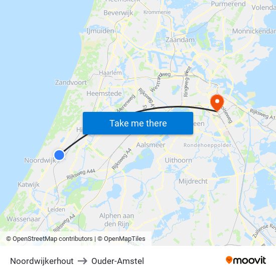 Noordwijkerhout to Ouder-Amstel map